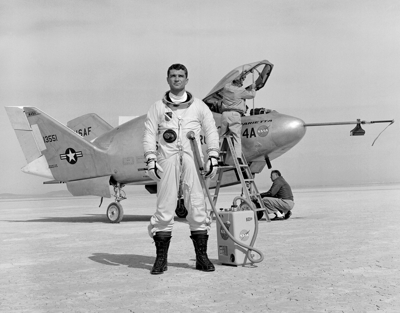 Pilot Major Cecil Powell and the X-24A on Lakebed